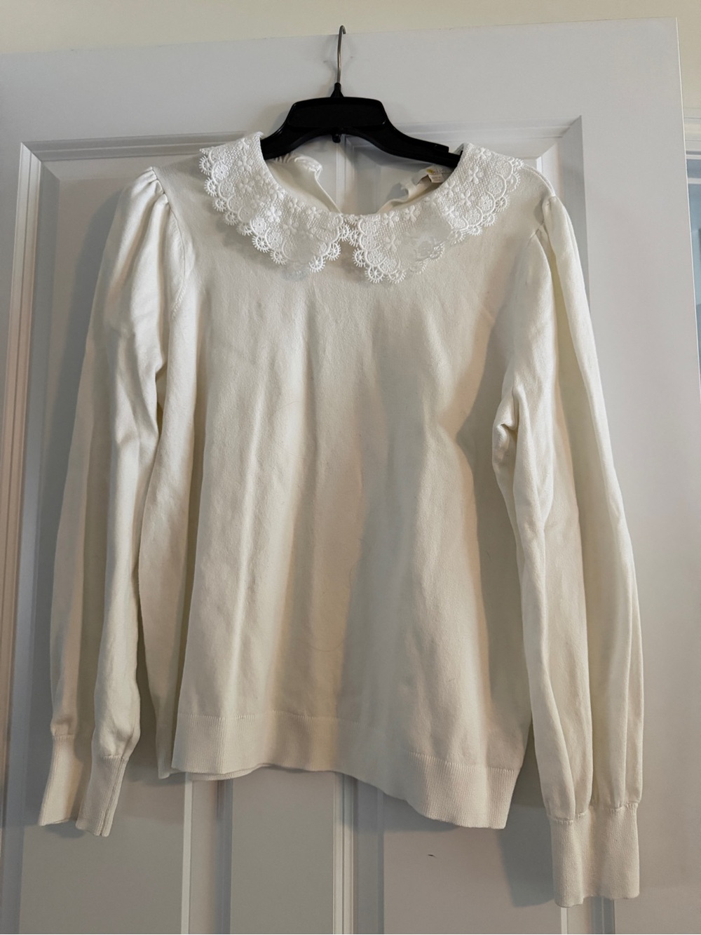 Boden Cream Long Sleeve Top with Lace Peter Pan Collar